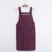 均码-方格背带枣红 时尚大码围裙女厨房家用罩衣成人加肥加大坎肩马甲围腰干活工作服