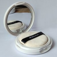 白色(无涂层版) 翻盖弹力网珍珠散粉盒空盒便携防漏分装带粉扑化妆镜小薄