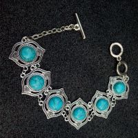 复古盾形手链1条 波西米亚复古民族风松石项链耳环首饰女花朵盾形孔雀蝴蝶毛衣链