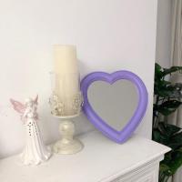 爱心化妆镜-紫色 紫色心形镜子粉色野餐少女心化妆镜白色台式壁挂爱心镜拍照装饰