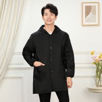 黑色纯色加绒纽扣 2XL(90-135斤) 长袖围裙罩衣男士大人工作服外套大褂家用防水防油加长加绒围腰