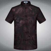 大龙棕色短袖[上衣] 165 夏季中老年唐装短袖男士爸爸套装大码爷爷老人衣服60-70-80岁男装