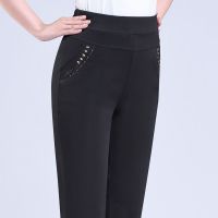 夏款 黑色 XL[体重90--110斤] 春秋中老年女裤休闲裤妈妈裤子女士夏季薄款长裤弹力高腰宽直筒裤