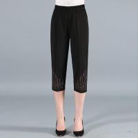 烫钻无口袋 七分偏小腿粗 L 建议85-100斤 妈妈裤子夏季薄款休闲九分裤直筒裤高腰宽松中老年女裤透气冰丝裤