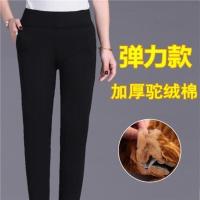 黑色 [驼绒棉填充] XL [建议110斤内] 驼绒棉裤女士冬季外穿加厚加绒保暖裤高腰小脚裤中老年妈妈花裤子