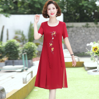 红色 XL(建议100斤以内) 婚礼妈妈夏装气质连衣裙洋气高贵中老年人女装喜婆婆婚宴旗袍裙子