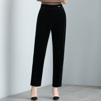 黑色 XL建议90-105斤左右 灯芯绒妈妈裤子春秋款中老年女雪尼尔萝卜裤中年女秋装小脚休闲裤