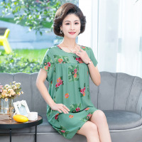 豆绿色 2XL(建议120斤以下) 小个子妈妈夏天绵绸裙子宽松居家服睡裙中老年人妇女装短袖连衣裙