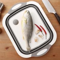 加厚可折叠多功能菜板[灰色] 多功能折叠菜板家用防霉抗菌塑料案板面板砧板切菜板一体洗菜板盆