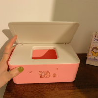 中号粉底白盖-赠贴纸-约放30个 装放口罩收纳盒大容量家用玄关客厅创意桌面抽纸巾盒子可爱口鼻罩