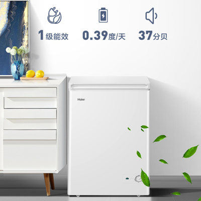 海尔(Haier)冷柜 BC/BD-100GHDT 家用卧式冰柜 冷柜 小冰箱 减霜80% 一级能效 带脚轮