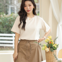 ROSUYA[马卡龙T恤]重磅棉宽松圆领春夏短袖外穿基础女