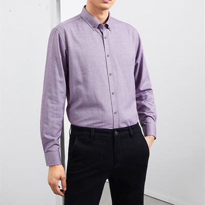 基础净色时尚有型色织温暖磨毛长袖衬衫4R237A浅紫