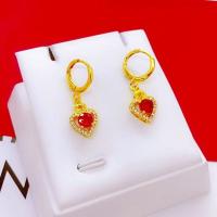 爱心钻红 耳环女时尚耳扣简约爱心气质高级感沙金耳坠子耳圈漂亮耳饰品