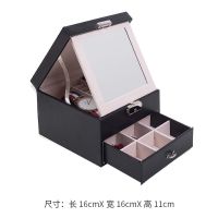 小号刺绣款[黑色带锁] 欧式高档带锁首饰收纳盒多功能大容量饰品盒耳环耳钉收纳盒