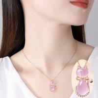 芙蓉石猫咪项链[配证书送手链] 彩金色芙蓉石玫瑰金吊坠项链女ins不掉色锁骨学生日韩版简约礼物