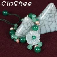 绿玛瑙珍珠岫玉小清新闺蜜手链 原创岫玉手链珍珠手饰复古装饰品森系闺蜜时尚民族风古风女可调节