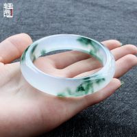 精品带证书 53-54 适合80-90斤 冰种飘花翡翠色玉镯 女款玉石玉镯子手镯 石英岩玉手镯带证书