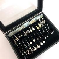 小号黑色外皮内绒耳环盒 易携带外皮好清理首饰收纳盒耳环格子珠宝箱耳钉手镯展示道具架