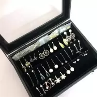小号黑色外皮内绒耳环盒 易携带外皮好清理首饰收纳盒耳环格子珠宝箱耳钉手镯展示道具架