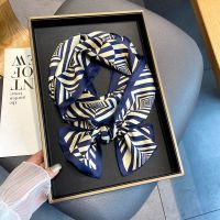 藏青(几何回字)-平角丝巾 丝巾女春秋小长条薄款围巾百搭洋气装饰领巾夏季搭配衬衫发带领带