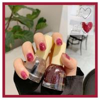 T19亮油+TM213 树莓仙子 指甲油组合秋冬显白免烤持久树莓仙子亮片薄荷绿板栗棕