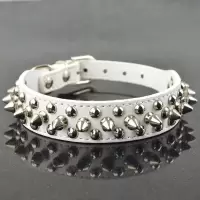 白色单个项圈 XS 颈围调节20-27cm 狗狗项圈中小型法斗铆钉金属项圈狗项链子圈防咬脖圈套斗牛犬项圈
