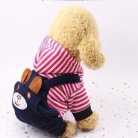 玫红条纹背带小熊 3XL合适18-24斤狗 狗狗衣服 龙猫四脚珊瑚绒保暖款 金毛哈士奇大狗服装