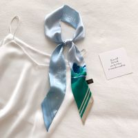 浅蓝(油画山村)-斜角飘带 长条丝巾发带搭西装飘带领巾韩国春秋季百搭腰带围巾女装饰小丝带