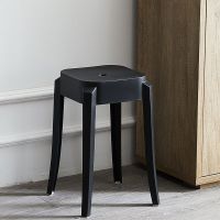 黑色方凳 (加强款) 塑料凳子加厚成人家用餐桌高板凳现代简约时尚创意北欧方圆凳椅子
