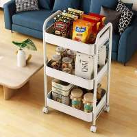 三层收纳架白 送钩子万向轮 厨房置物架落地多层可移动小推车蔬菜篮收纳储物架子用品家用大全
