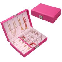 小单层(平纹梅红) 首饰盒子皮革带锁欧式单双层木首饰收纳盒耳钉戒指项链饰品收纳盒