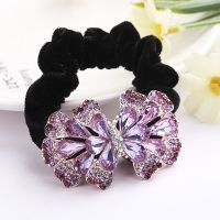 02款爱心花紫色 发饰发圈发绳水钻盘发头花饰品韩版成人女士马尾绒布皮筋头绳头饰