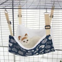 加绒款猫吊床-蓝底招财猫 S-小号 猫吊床冬天封闭式猫窝悬挂式猫咪吊篮宠物窝厚实保暖秋千兔子用品