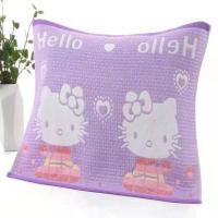 爱心猫紫色四季款一对 三层纱布夹丝枕巾一对装全棉加大四季薄款枕头巾学生成人布艺枕巾
