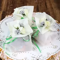 米纱袋-绿米丝带-米花 [10个]装 喜糖袋子结婚喜糖盒子网纱袋喜袋包装礼袋糖果礼盒装婚礼用品大全