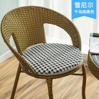 千鸟格黑白 直径40厘米 雪尼尔四季通用圆形椅子垫藤椅坐垫加厚可拆洗圆凳子防滑可坐地垫