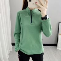 绿色/女 M 半拉链套头抓绒衣女立领秋冬季摇粒绒加厚保暖卫衣户外服装打底衫