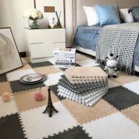 深灰色+浅棕色+奶白色 3O*3O*O.6CM长宽高1片 毛绒地毯卧室满铺少女床边耐脏客厅飘窗防滑可裁剪大面积拼接地垫