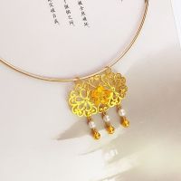 镂空心花璎珞金色 古风花朵坠璎珞长命锁项圈明制坦领立领袄裙汉服配饰平安锁项链女