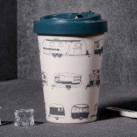 中号杯 470ML 汽车 墨绿 带盖水杯咖啡杯 奶茶杯 卡通汽车图案 竹纤维环保杯具 热水杯