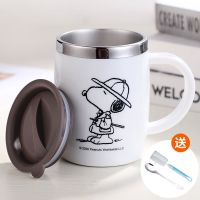 白色420ML(头朝左) 马克杯带盖勺男女办公室水杯不锈钢杯子家用喝水茶杯咖啡杯