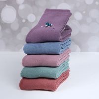 小花 5双 5双 冬季袜子女加绒加厚中筒袜日系保暖睡眠毛巾毛圈袜冬天女长袜