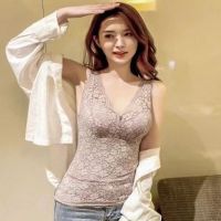 杏肤色[加绒带胸垫] M码[80斤-110斤]衣长50左右 性感蕾丝修身保暖背心加绒加厚女士内衣带胸垫少女打底保暖马甲