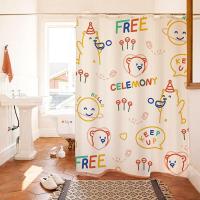 免费熊[加厚] 定制尺寸请联系客 加厚涤纶浴帘套装免打孔洗澡防水布卫生间窗帘防霉隔断帘门帘挂帘