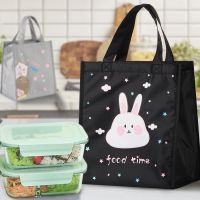 玉兔黑色饭盒包大号 加厚大号装饭盒袋子铝箔保温袋帆布带饭菜便当保暖保冷上班手提袋