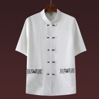 白色[单件上衣] 165/39[建议90-115斤] 男士唐装中老年棉麻短袖套装中国风男装爸爸装夏季老年人爷爷夏装