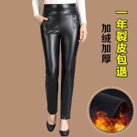 皮裤[黑色加绒] XL 适合90-110斤穿 妈妈裤子加绒加厚外穿PU皮裤中老年女裤高腰弹力直筒秋冬季休闲裤