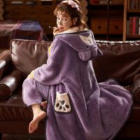 00104北极绒紫色口袋爪(袍加裤) M(80-100斤) 唐老鸭睡衣加厚长毛绒秋冬季珊瑚绒长款浴袍睡袍女法兰绒学生睡裙