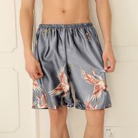 男短裤-雅灰 XL 适合110-125斤 大码情侣睡衣女春秋夏季长款睡袍晨袍薄款冰丝浴袍性感家居服和服